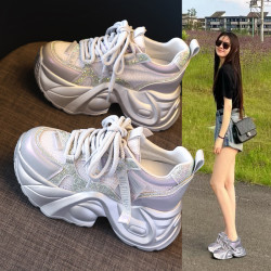 0098-188厚底內增高網面透氣爆款老爹鞋女2025夏季松糕軟底休閒鞋