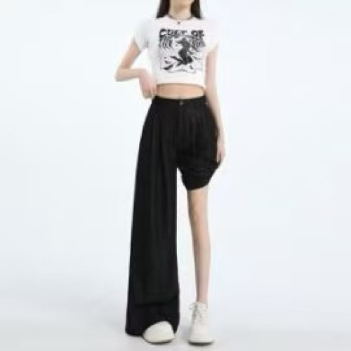 高級感垂順冰絲棉麻濶腿山本褲女春夏薄款寬松小個子速乾休閒褲