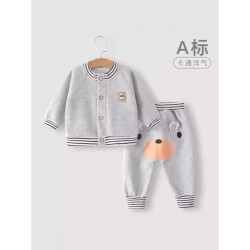 春秋男女寶寶單層套裝卡通條紋高腰屁屁褲裝兒童外套褲子韓版套裝