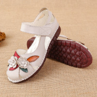 2025新款平底女士涼鞋真皮牛筋底側空中老年防滑軟底軟面民族風