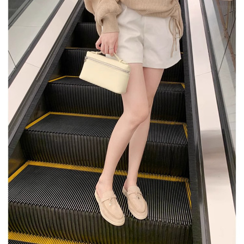 LP流蘇鎖扣包頭拖鞋內增高一腳蹬半拖樂福鞋女懶人休閒包頭穆勒鞋