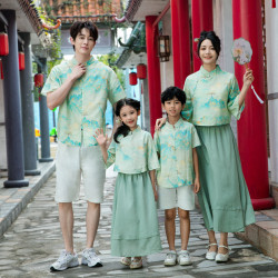 新中式親子裝夏裝新款風套裝古風母女裙漢服學生兒童表演服裝