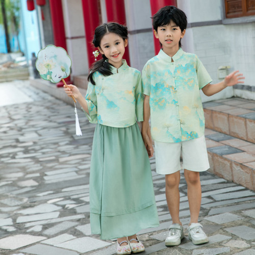 新中式親子裝夏裝新款風套裝古風母女裙漢服學生兒童表演服裝