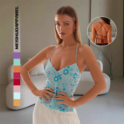 多巴胺無袖彩色抹胸吊帶女2025夏季新款個性綉片串珠背後系帶上衣