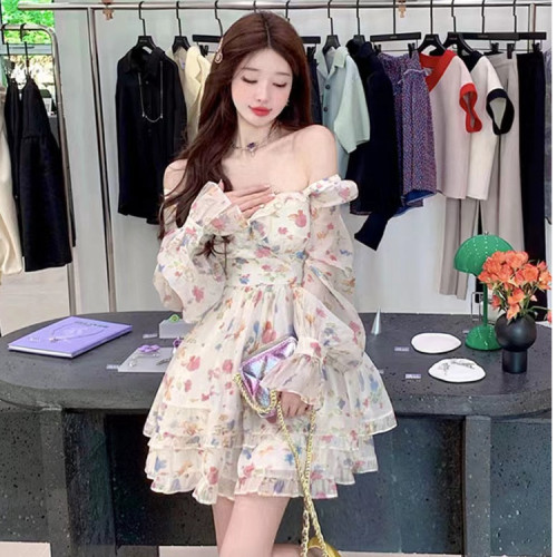 Z純欲風甜美碎花連衣裙女新款設計感重工小禮服收腰顯瘦短裙子