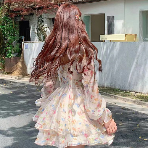 Z純欲風甜美碎花連衣裙女新款設計感重工小禮服收腰顯瘦短裙子