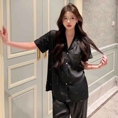 【滿天星】冰雪絲睡衣女春夏可外穿高級感長短袖星星印花家居服套