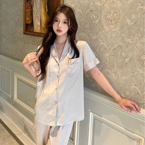 【滿天星】冰雪絲睡衣女春夏可外穿高級感長短袖星星印花家居服套