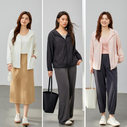 【簡約輕戶外輕薄透氣連帽防曬衣】纖莉秀大碼女裝胖mm2025夏新款