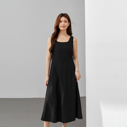 【高級感法式赫本風方領連衣裙】纖莉秀大碼女裝胖mm2025夏裝新款
