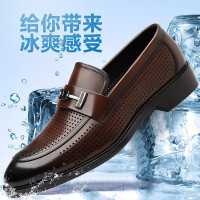 頭層牛皮真皮夏季涼鞋商務尖頭正裝皮鞋休閒透氣高檔鏤空洞洞鞋男