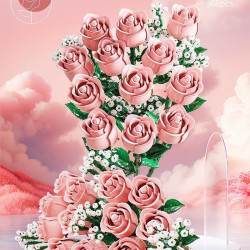 積木花兼容樂高積木花束滿天星玫瑰擺件永生花拼裝玩具
