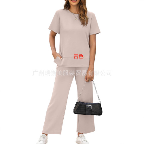 2025獨立站爆品夏季 性感女士圓領T恤寬松套頭短袖上衣