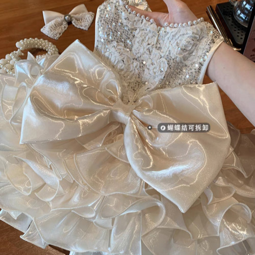 網紅款女童公主裙2025新款夏裝表演禮服小童洋氣連衣裙女寶寶生日