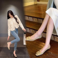 法式方釦單鞋平底鞋女高級感方頭淺口低跟瑪麗珍溫柔晚晚鞋春秋