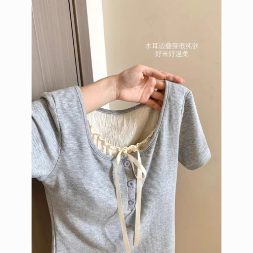 兒童夏季假兩件正肩短袖甜美可愛設計感小衆顯瘦百搭上衣0220A045