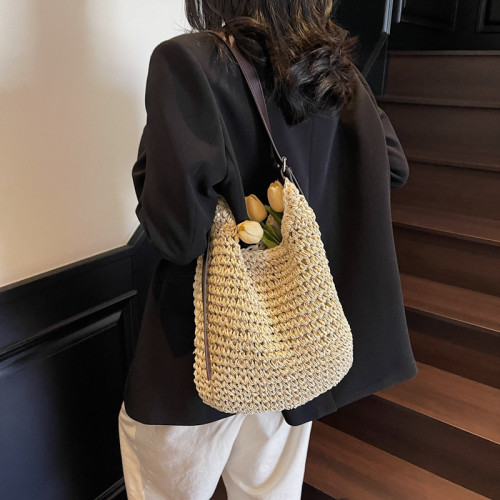 新款夏季慵懶風單肩斜背草編包大容量沙灘度假洋氣百搭女包包