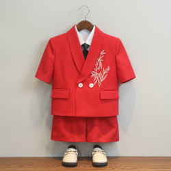 男童新中式漢服夏季新款國風刺綉西裝演出服兒童花童主持西服套裝