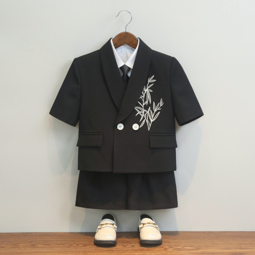 男童新中式漢服夏季新款國風刺綉西裝演出服兒童花童主持西服套裝