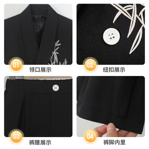 男童新中式漢服夏季新款國風刺綉西裝演出服兒童花童主持西服套裝