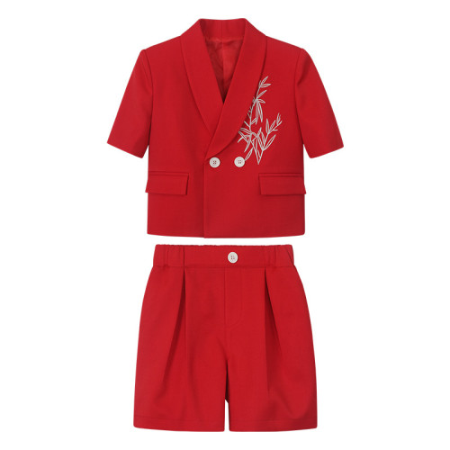 男童新中式漢服夏季新款國風刺綉西裝演出服兒童花童主持西服套裝