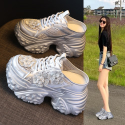 6166-93厚底內增高一腳蹬包頭老爹拖鞋女2025夏季新款松糕休閒鞋