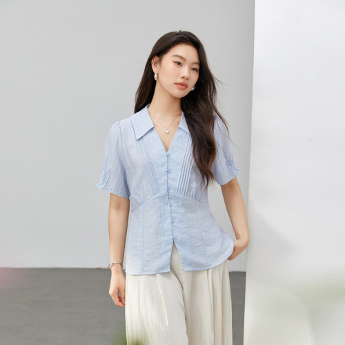 【氣質剪刀領法式優雅知性襯衫】纖莉秀大碼女裝胖mm2025夏裝新款