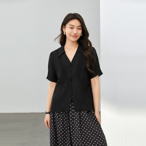 【氣質剪刀領法式優雅知性襯衫】纖莉秀大碼女裝胖mm2025夏裝新款