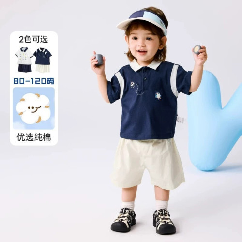 兒童寶寶短袖套裝夏季男童Polo衫兩件套2025年新款時尚洋氣潮