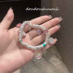 韋雪同款金色小胖福盤纏手鏈琺瑯黃財神國風五路財神手串手鏈
