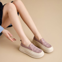 2025年夏季新款厚底復古小白鞋低幫樂福鞋涼鞋鏤空洞洞休閒鞋571