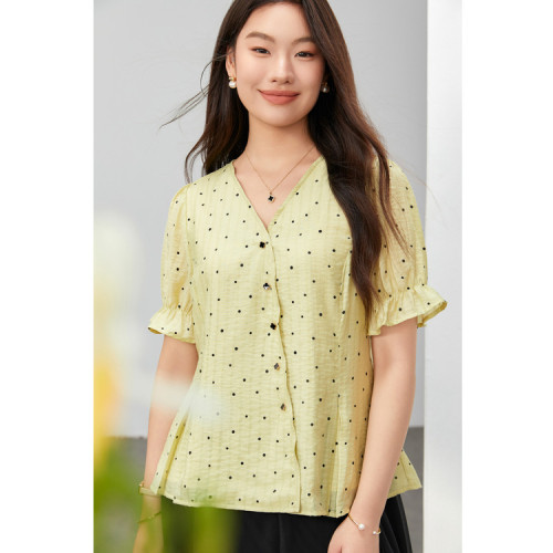 【法式復古波點知性優雅萊賽爾襯衫】纖莉秀大碼女裝胖mm夏裝新款