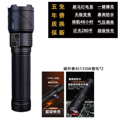 白雷射穿天砲鋁合金手電筒輸入輸出伸縮變焦強光戶外露營手電