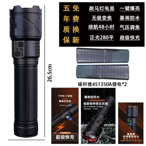 白雷射穿天砲鋁合金手電筒輸入輸出伸縮變焦強光戶外露營手電