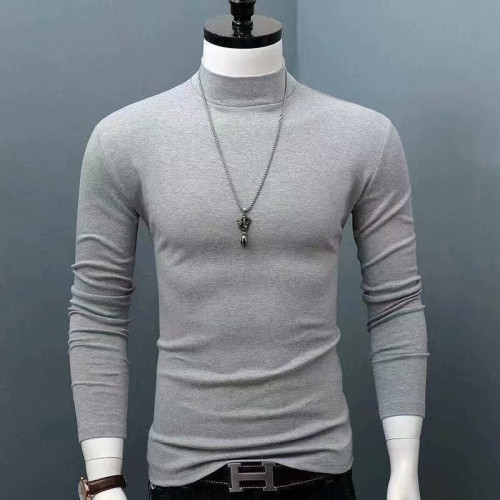 男士長袖衫半高領帥氣保暖打底衫純色內搭秋季上衣修身韓版體恤潮