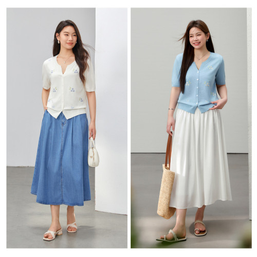 【韓系小清新綉花溫柔百搭針織衫】纖莉秀大碼女裝胖mm2025夏新款