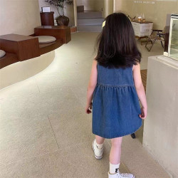 sss女童連衣裙2025春秋新款洋氣女孩公主裙百褶裙寶寶無袖背心牛