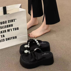 松糕厚底增高涼拖鞋女2025新款夏外穿配裙子時尚套趾水鑽高跟涼鞋