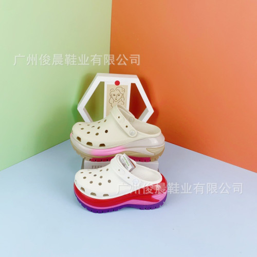 明星同款光輪洞洞鞋增高厚底涼拖鞋高顔值個性百搭戶外防滑包頭鞋