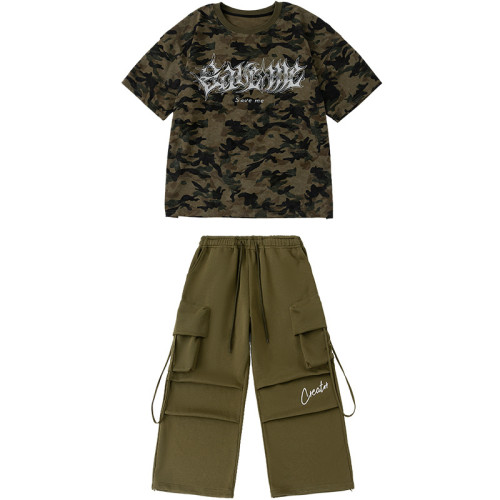 兒童街舞演出服少兒hiphop迷彩酷帥機能馬甲男童嘻哈街舞潮服套裝