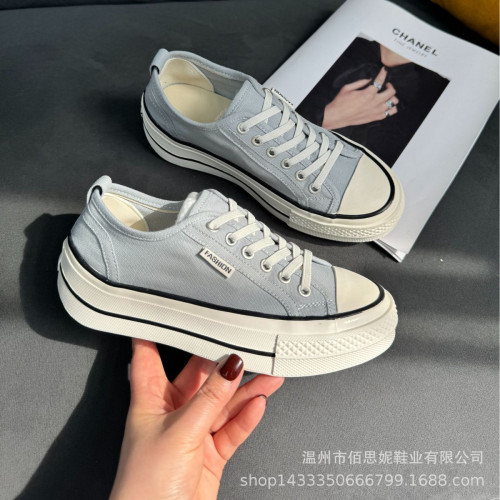 薄款休閒帆布鞋女2025夏季新款韓版厚底一腳蹬透氣休閒百搭板鞋