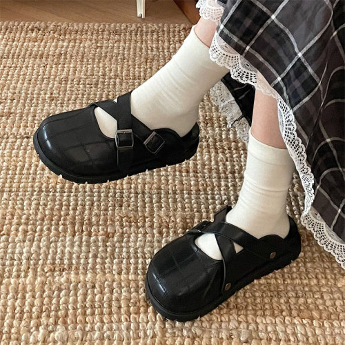 黑色復古包頭厚底防滑拖鞋女款夏外穿2025新款增高百搭半拖勃肯鞋