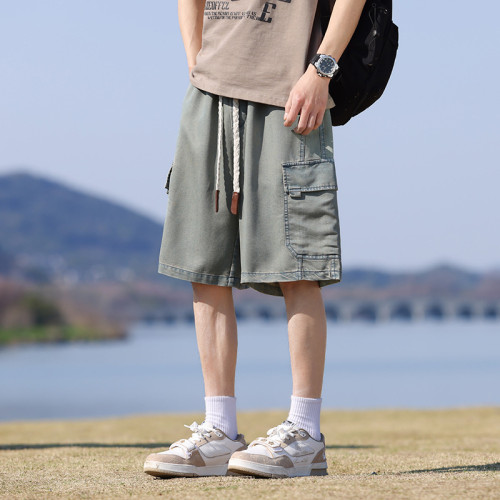 JYF-C2301工裝牛仔短褲男士夏季薄款潮休閒中褲男生寬松大碼五分