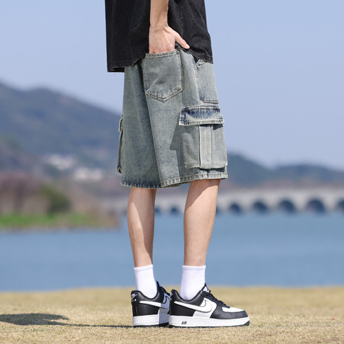 JYF-C2386工裝短褲男夏季薄款潮牌痞帥牛仔中褲寬松五分褲