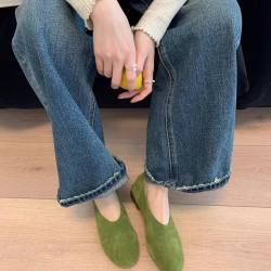 軟皮版復古圓頭一腳蹬平底單鞋女2025春款休閒博肯鞋軟底豆豆鞋