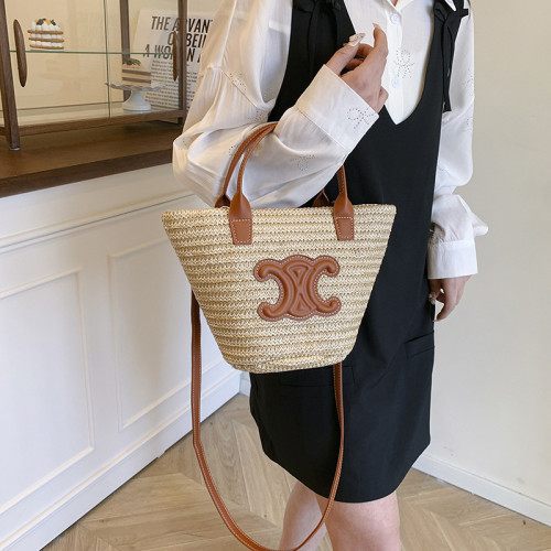 夏季新款凱旋門編織菜籃子包手提包度假沙灘草編包單肩斜後後背包