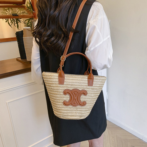 夏季新款凱旋門編織菜籃子包手提包度假沙灘草編包單肩斜後後背包