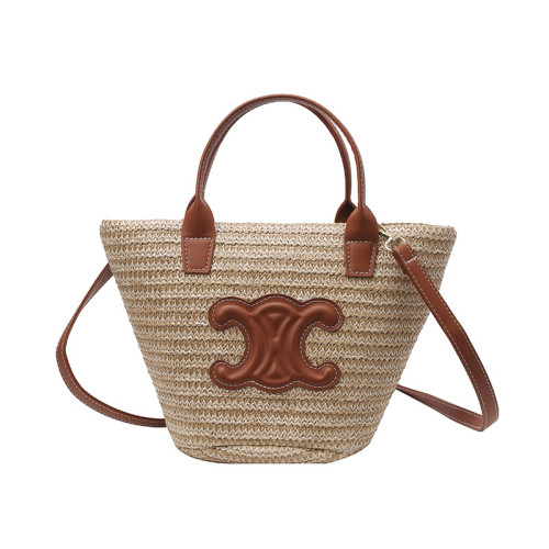 夏季新款凱旋門編織菜籃子包手提包度假沙灘草編包單肩斜後後背包