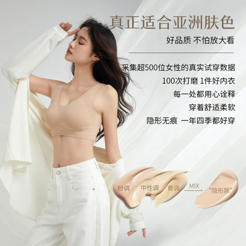 無痕隱形粉底液內衣女背心式小胸聚攏防下垂收副乳文胸罩薄款不透