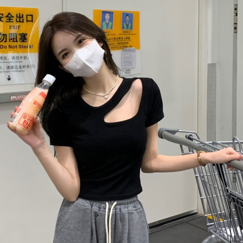 2024年新款網紅ins超火顯瘦落肩甜酷短袖t恤寬松女夏季學生上衣潮